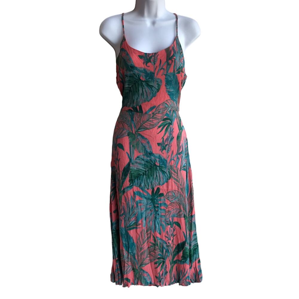 Cynthia Rowley Coral and Green Crinkle Fabric Slip Dress with Side Ties size 12 - Picture 1 of 10